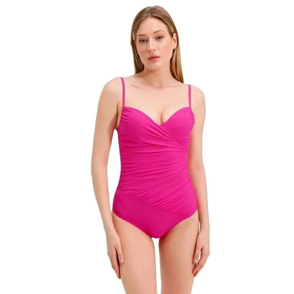 La Blanca Womens US 12 Pink One Piece Swimsuit Sweetheart Padded Ruched Summer
